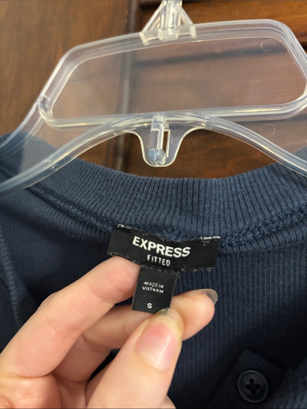 Express Navy Button-Front Ribbed Henley - Picture 2 of 4